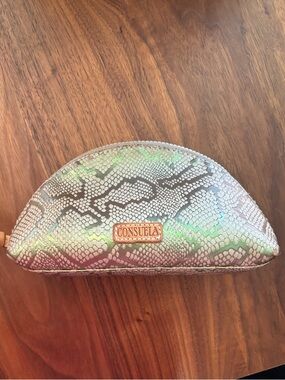 Consuela Snake Print Cosmetic Bag Green Iridescent Makeup Pouch